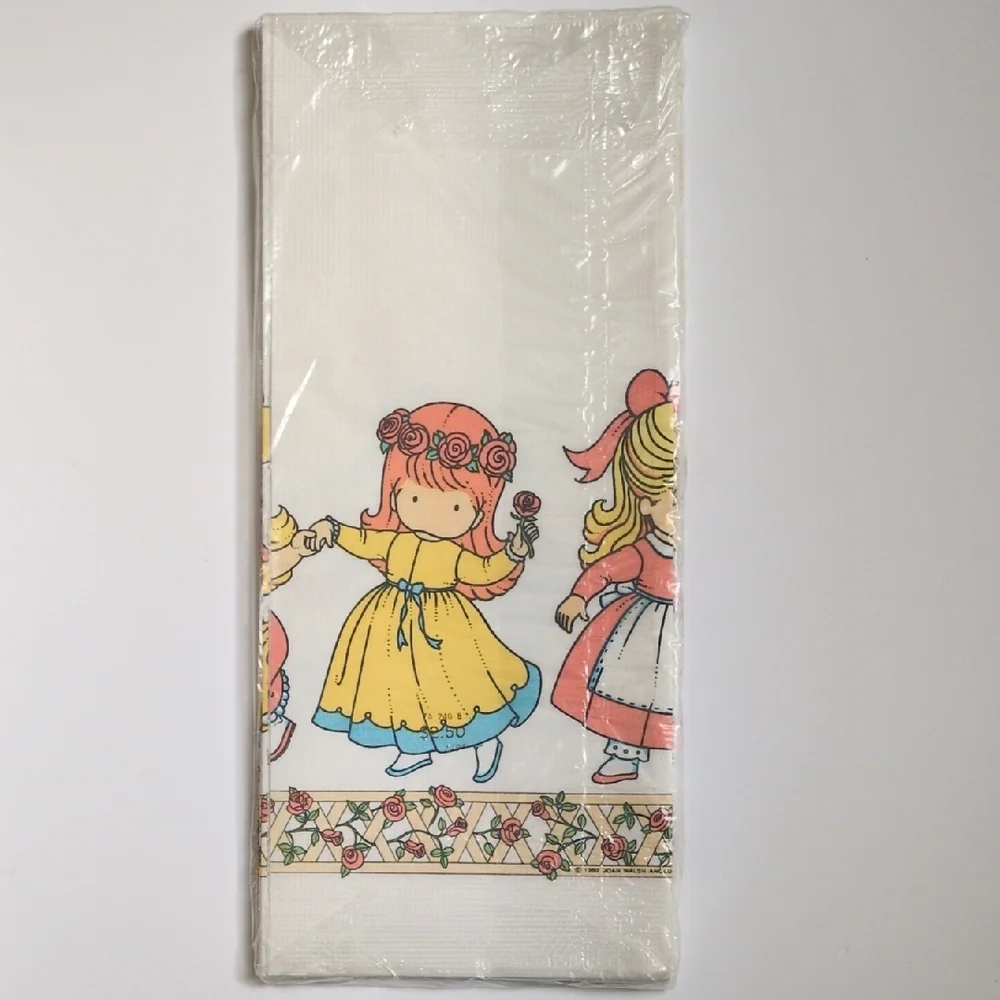 Vintage 1969 Hallmark Floral Dancing Friends Party Tablecloth Joan Walsh Angulnd
